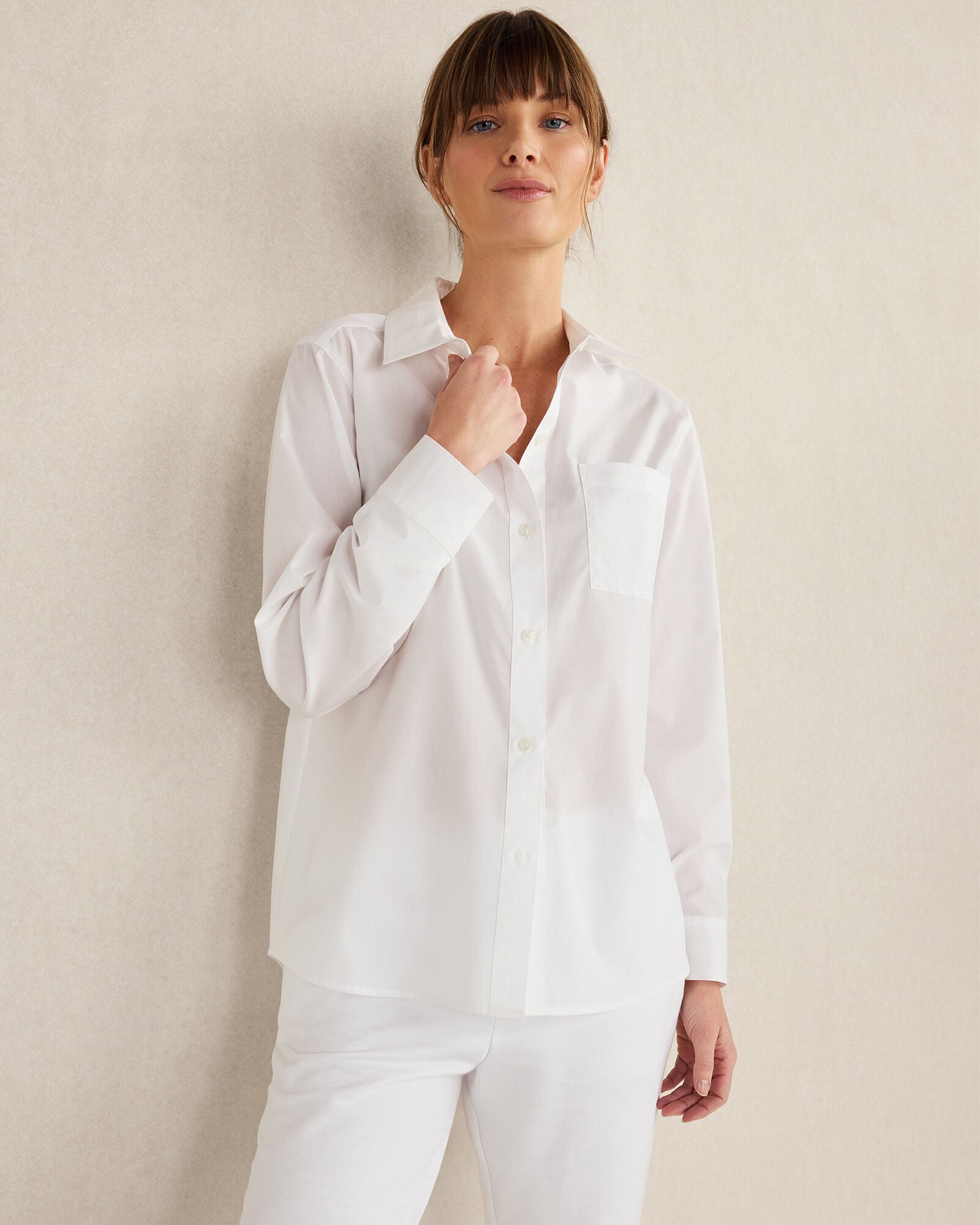 WHITE ORGANIC COTTON POPLIN BUTTON DOWN TOP | Talbots outlet