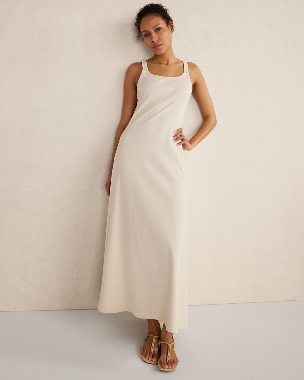BLACK|LT STONE ORGANIC COTTON RIB KNIT MAXI DRESS | Talbots sale