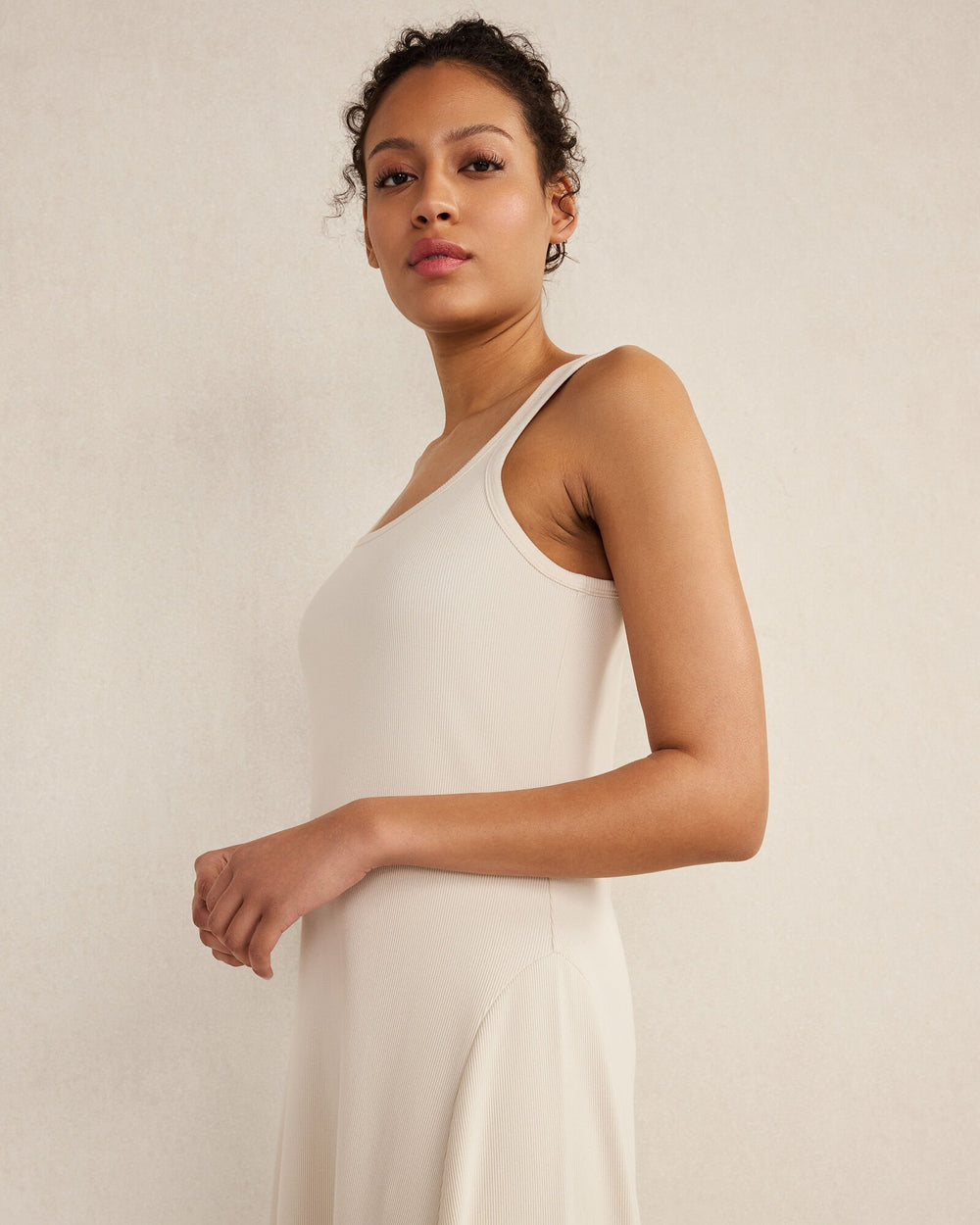 BLACK|LT STONE ORGANIC COTTON RIB KNIT MAXI DRESS | Talbots sale