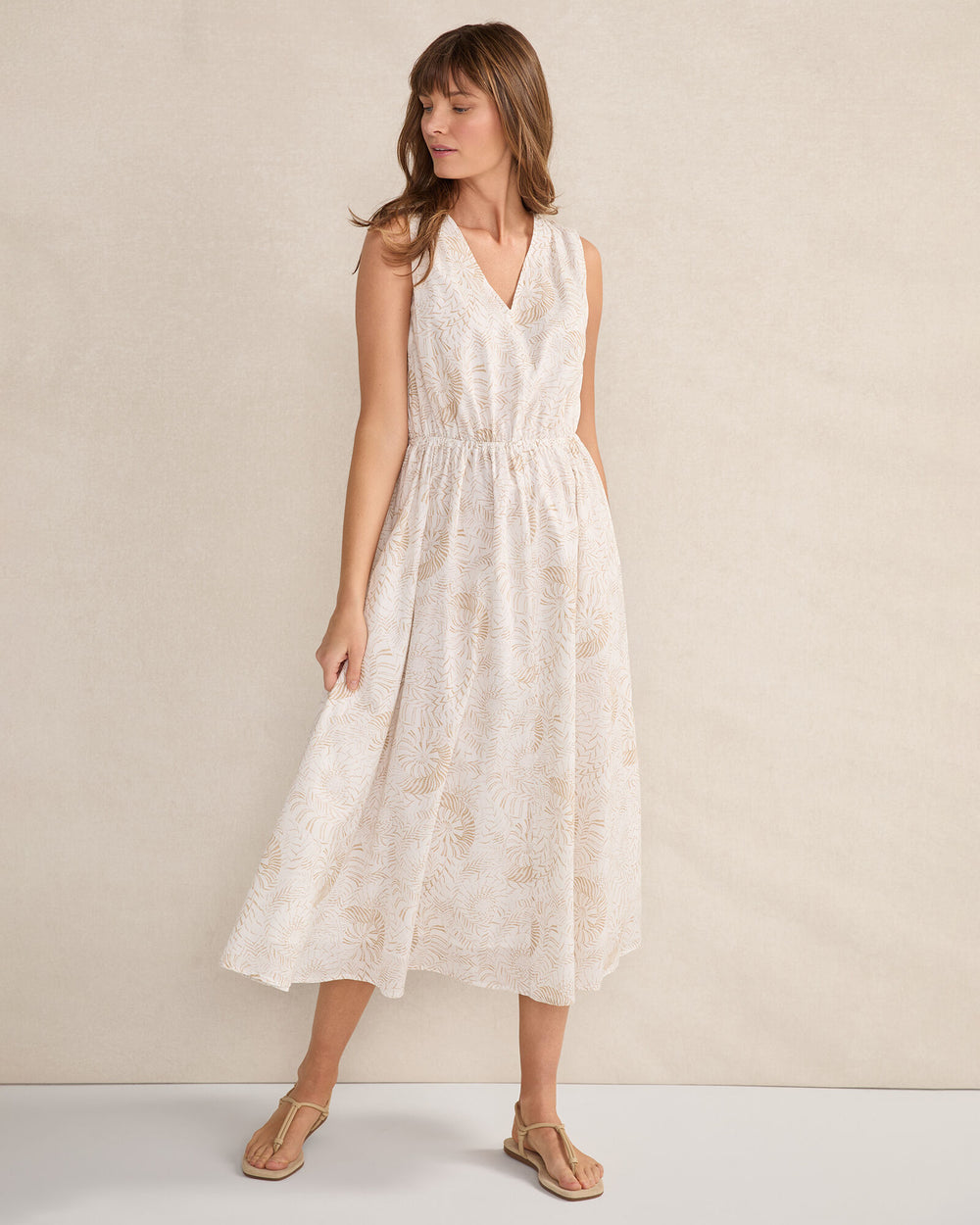 CORTADO MULTI SHELLS COTTON VOILE BLEND SHELL MIDI DRESS | Talbots outlet