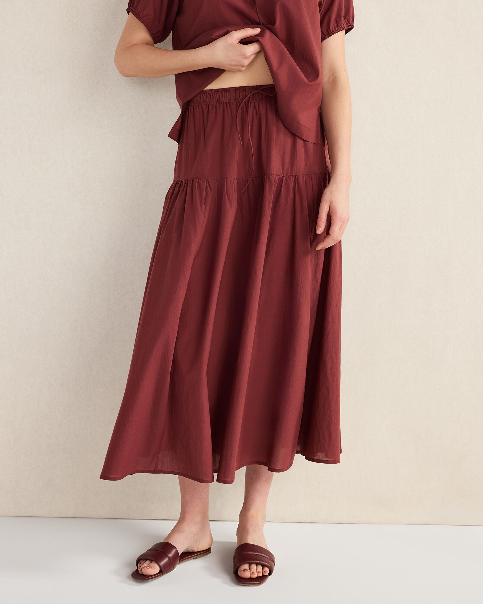 GARNET COTTON VOILE BLEND DROP WAIST MIDI SKIRT | Talbots for sale