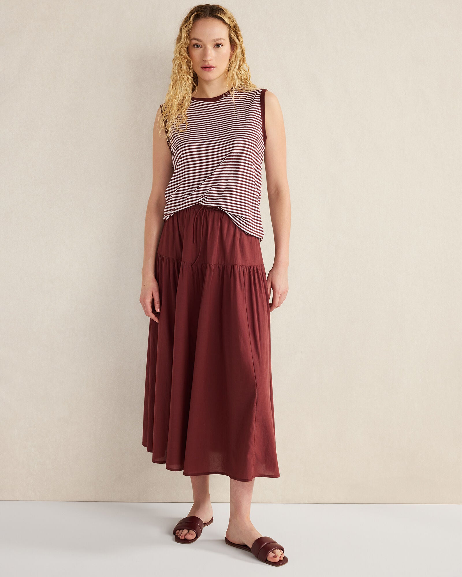 GARNET COTTON VOILE BLEND DROP WAIST MIDI SKIRT | Talbots for sale