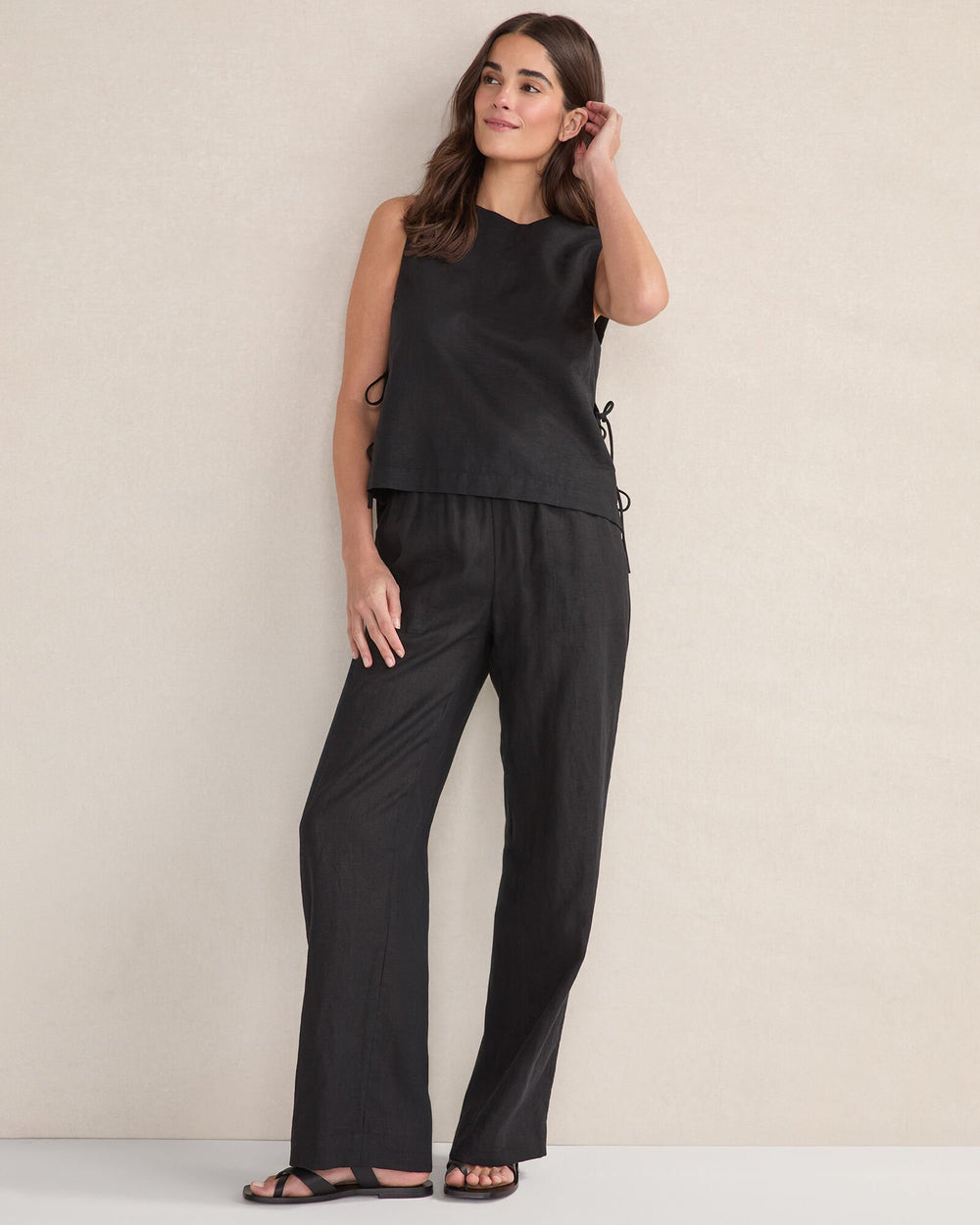BLACK ORGANIC COTTON LINEN SIDE TIE TANK | Talbots online