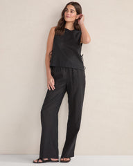 BLACK ORGANIC COTTON LINEN SIDE TIE TANK | Talbots online