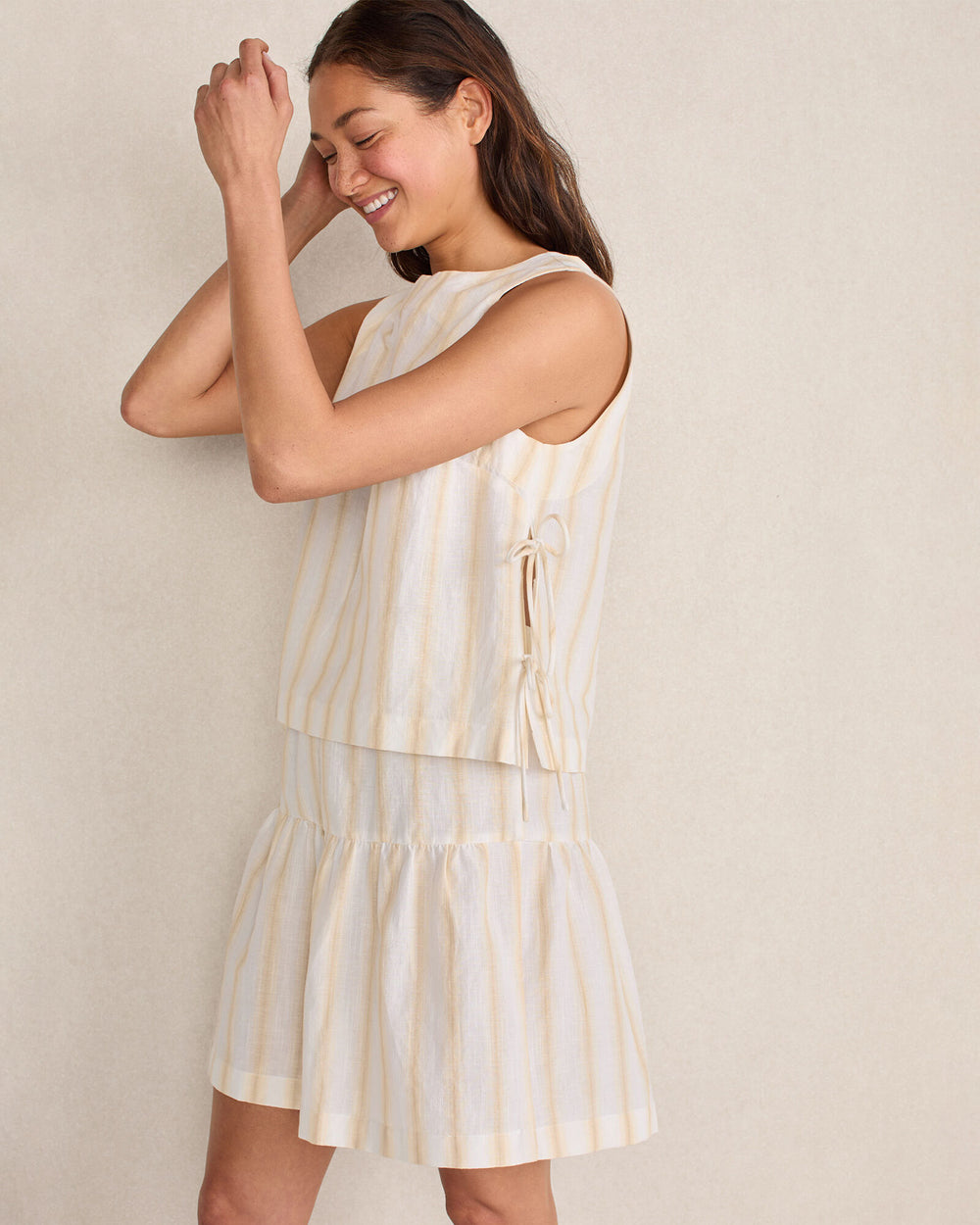 DESERT MULTI OMBRE STRIPE ORGANIC COTTON LINEN TIERED SKIRT | Talbots for sale