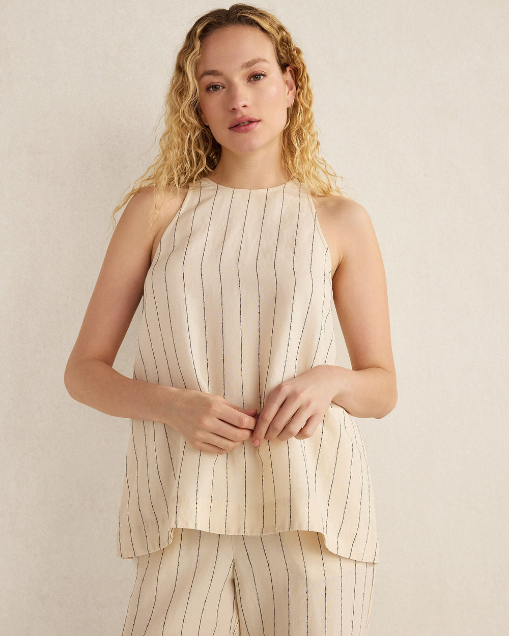 IVORY/BLACK DOBBY STRIPE LINEN BLEND DOBBY STRIPE TOP | Talbots discount