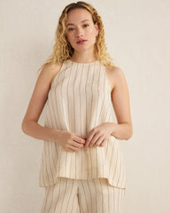 IVORY/BLACK DOBBY STRIPE LINEN BLEND DOBBY STRIPE TOP | Talbots discount