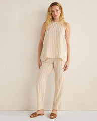 IVORY/BLACK DOBBY STRIPE LINEN BLEND DOBBY STRIPE TOP | Talbots discount