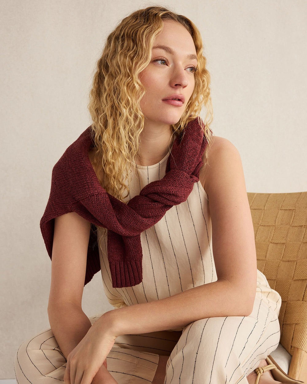 IVORY/BLACK DOBBY STRIPE LINEN BLEND DOBBY STRIPE TOP | Talbots discount