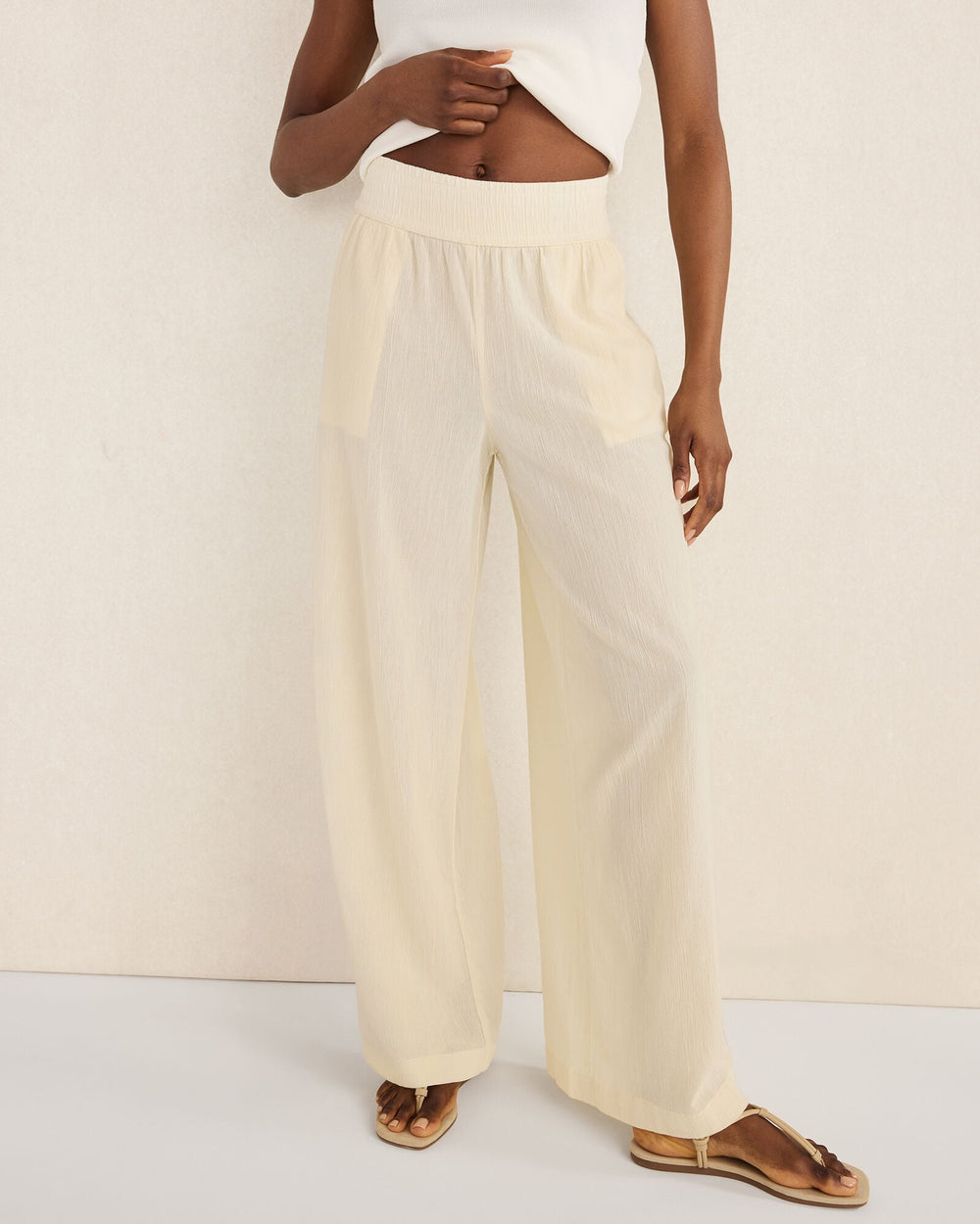 HAZE ORGANIC COTTON CRINKLE GAUZE WIDE LEG PANTS | Talbots online