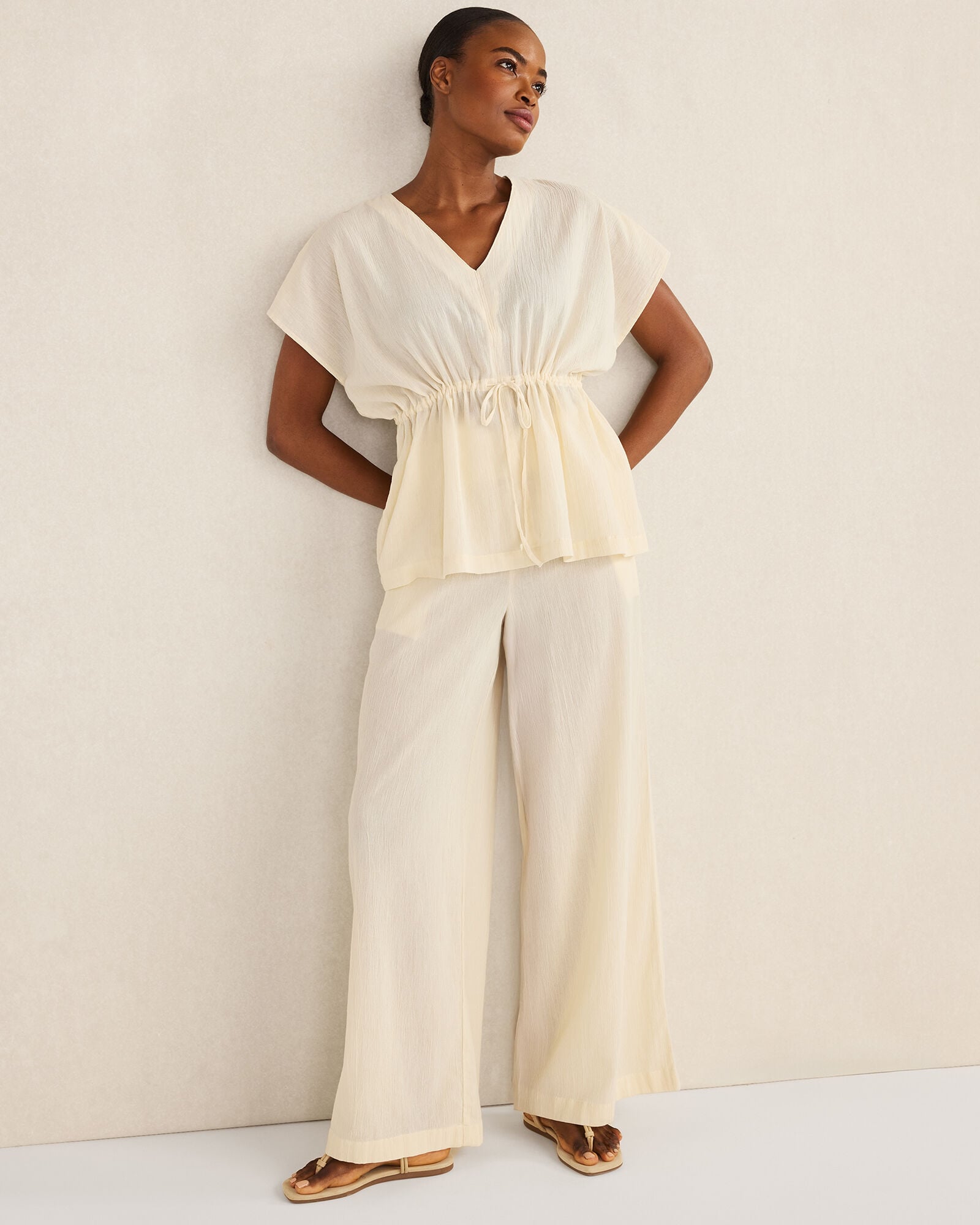 HAZE ORGANIC COTTON CRINKLE GAUZE WIDE LEG PANTS | Talbots sale