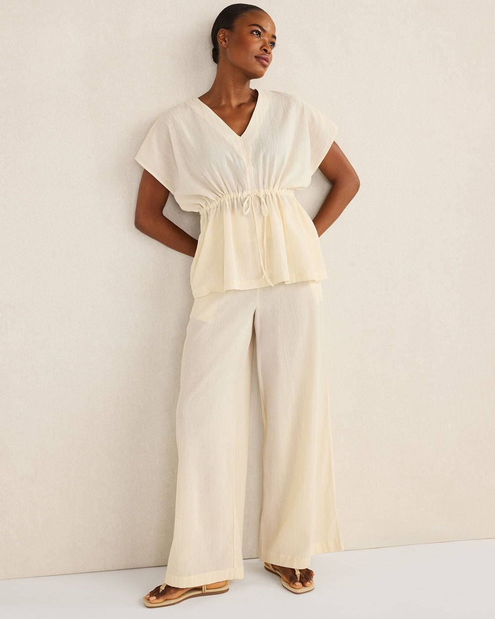 HAZE ORGANIC COTTON CRINKLE GAUZE WIDE LEG PANTS | Talbots sale