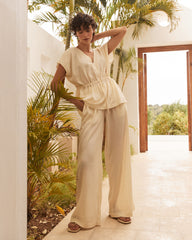 HAZE ORGANIC COTTON CRINKLE GAUZE WIDE LEG PANTS | Talbots sale