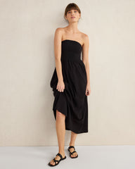 BLACK|HAZE ORGANIC COTTON CRINKLE GAUZE STRAPLESS DRESS | Talbots online