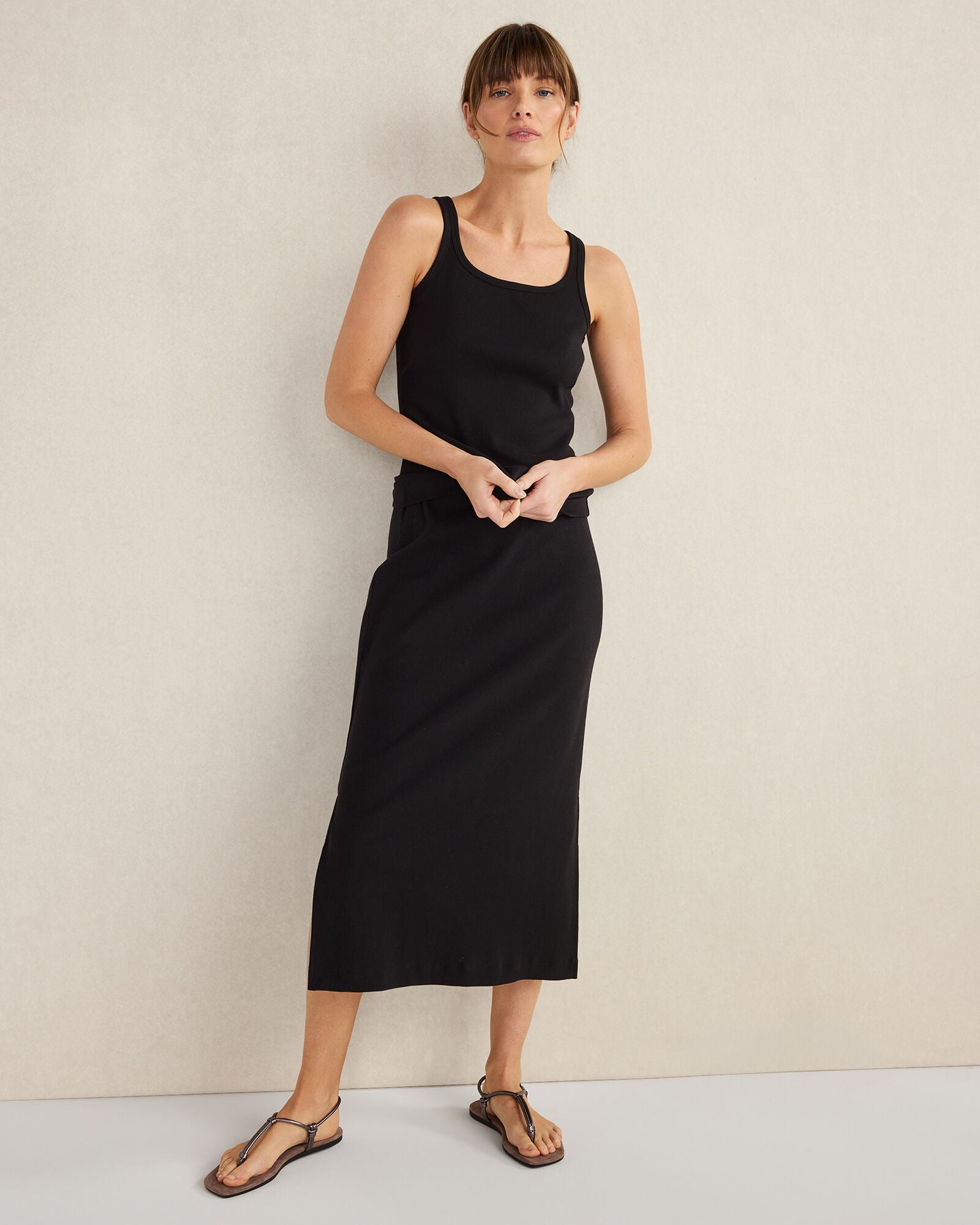 BLACK ORGANIC COTTON RIB KNIT TANK | Talbots US