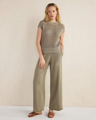 IVORY|WOODSMOKE ORGANIC COTTON OPEN STITCH SHORT SLEEVE SWEATER | Talbots discount