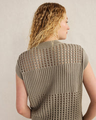 IVORY|WOODSMOKE ORGANIC COTTON OPEN STITCH SHORT SLEEVE SWEATER | Talbots discount