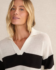 IVORY/LIGHT STONE|IVORY/PEAR SORBET ORGANIC COTTON LINEN STRIPE JOHNNY COLLAR SWEATER | Talbots online
