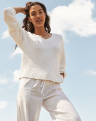 GARNET|WHITE ORGANIC COTTON FLAT TAPE V-NECK SWEATER | Talbots near me