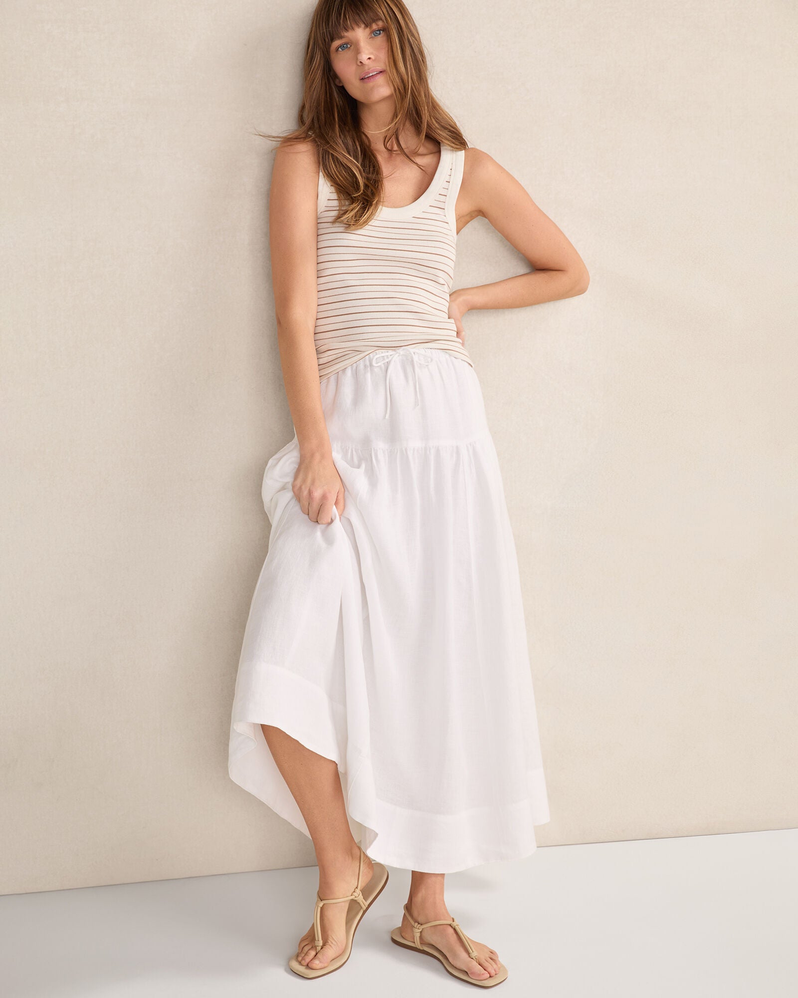 IVORY/WOODSMOKE ORGANIC COTTON SIMPLE STRIPE SCOOP NECK TANK | Talbots discount