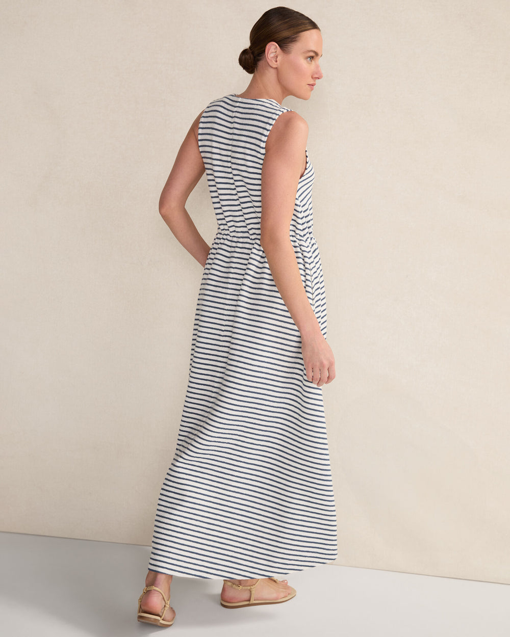 IVORY/INDIGO COTTON BLEND TEXTURED STRIPE MIDI DRESS | Talbots sale