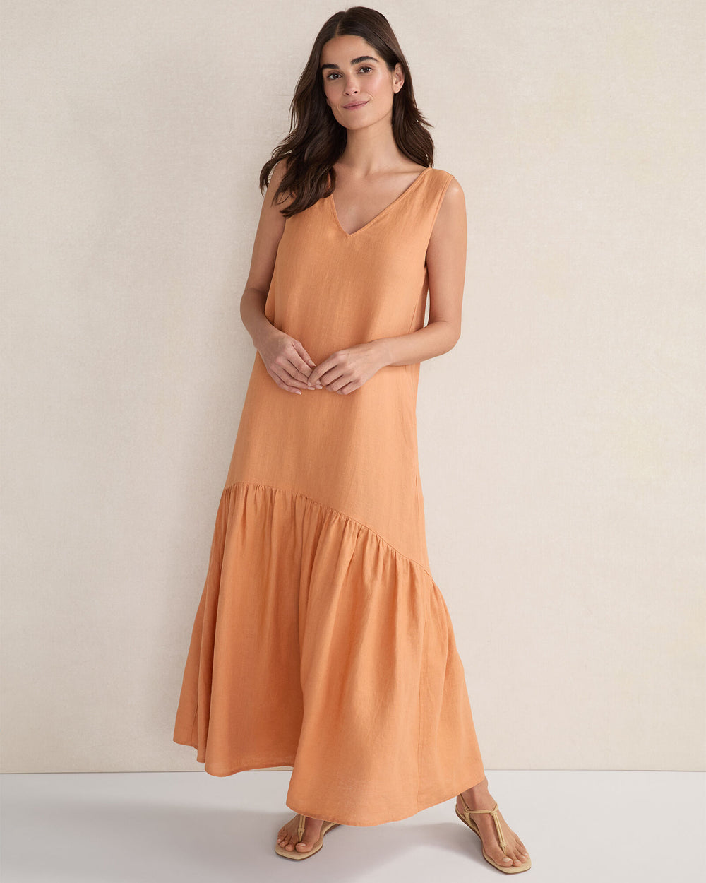 CORTADO|SIENNA LINEN V-NECK TIERED MIDI DRESS | Talbots near me
