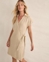 CORTADO|TWILIGHT LINEN SHORT SLEEVE WRAP DRESS | Talbots outlet