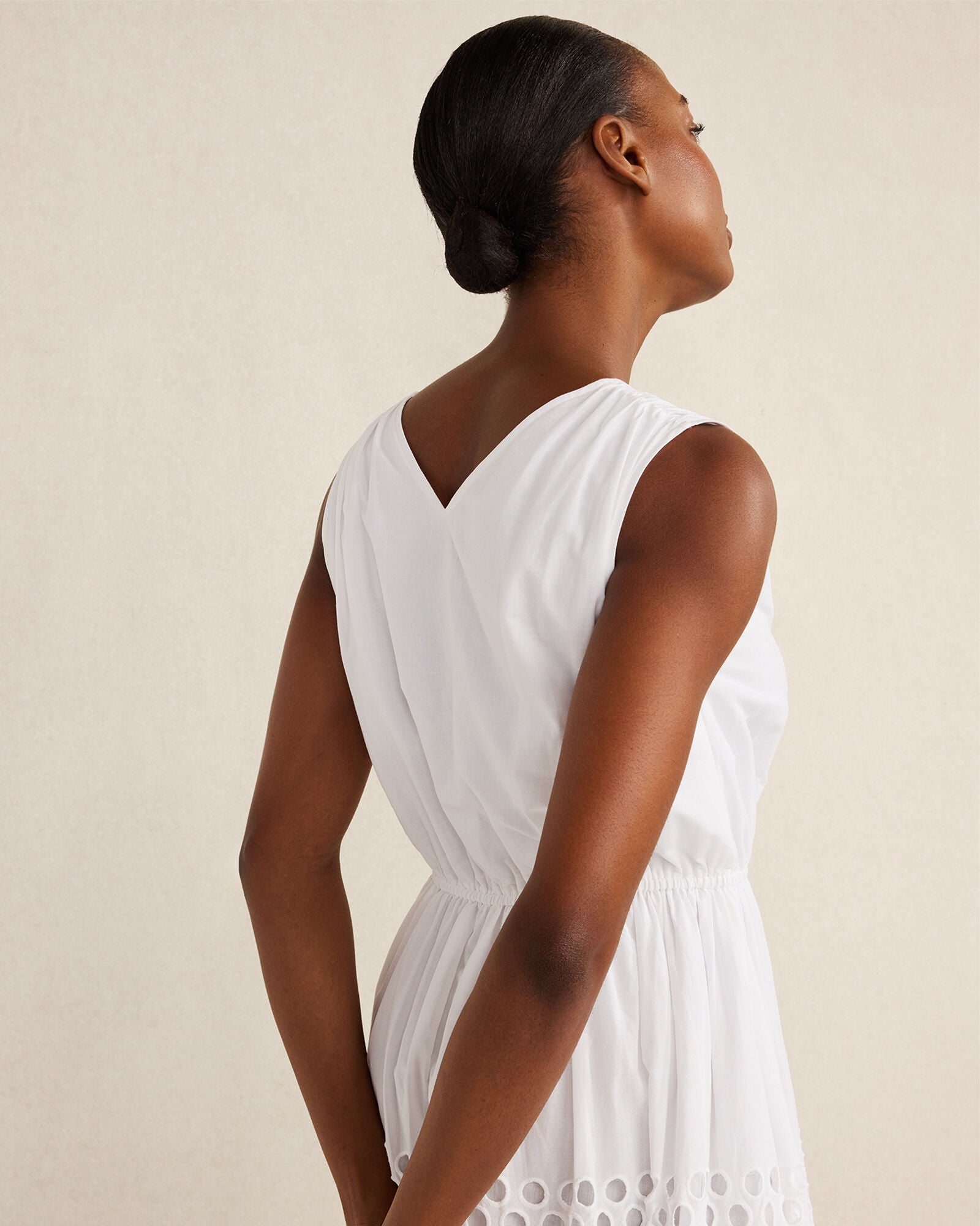 WHITE|WOODSMOKE ORGANIC COTTON HONEYCOMB EYELET MIDI DRESS | Talbots discount