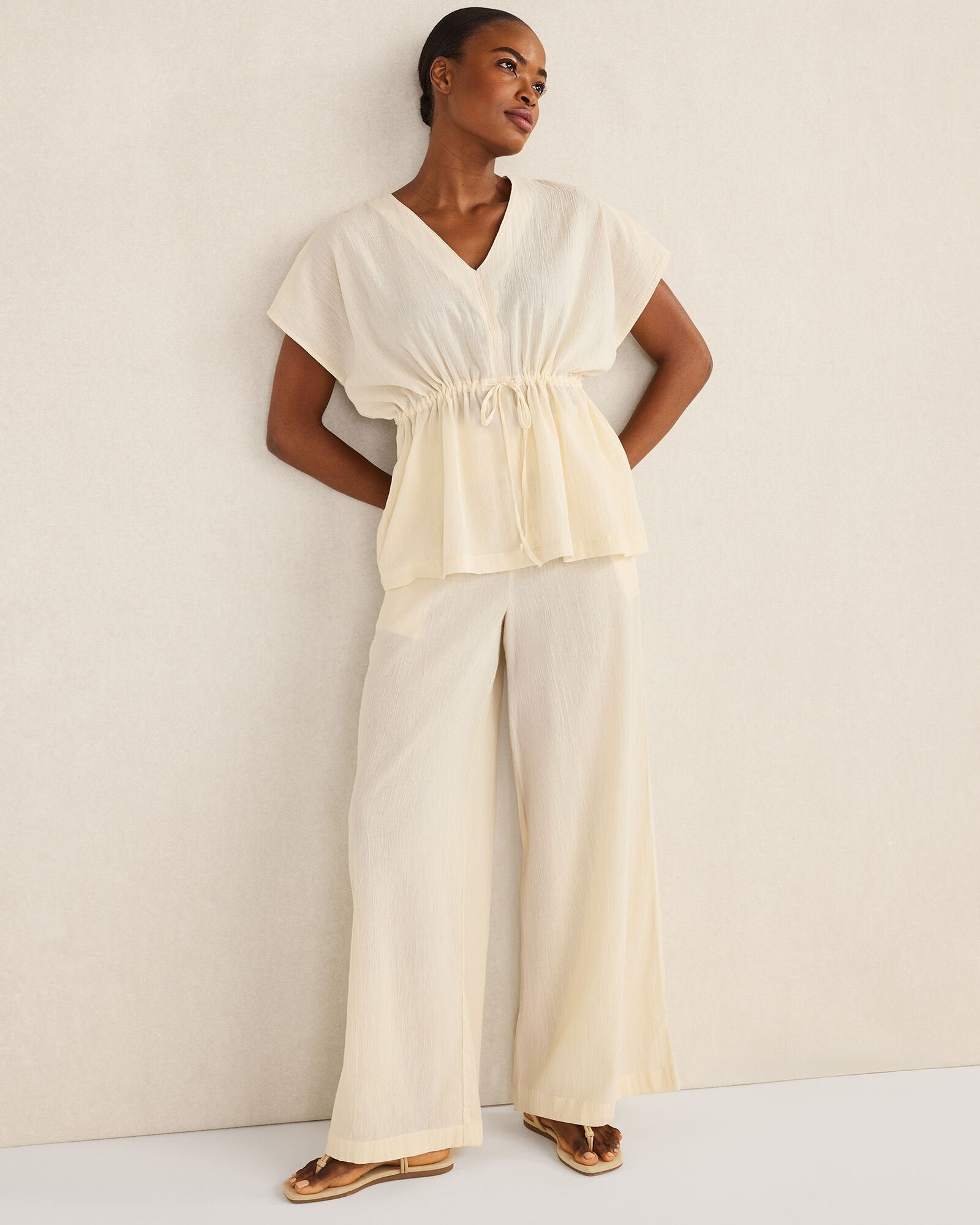 HAZE ORGANIC COTTON CRINKLE GAUZE FLUTTER SLEEVE TOP | Talbots outlet