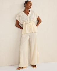 HAZE ORGANIC COTTON CRINKLE GAUZE FLUTTER SLEEVE TOP | Talbots outlet
