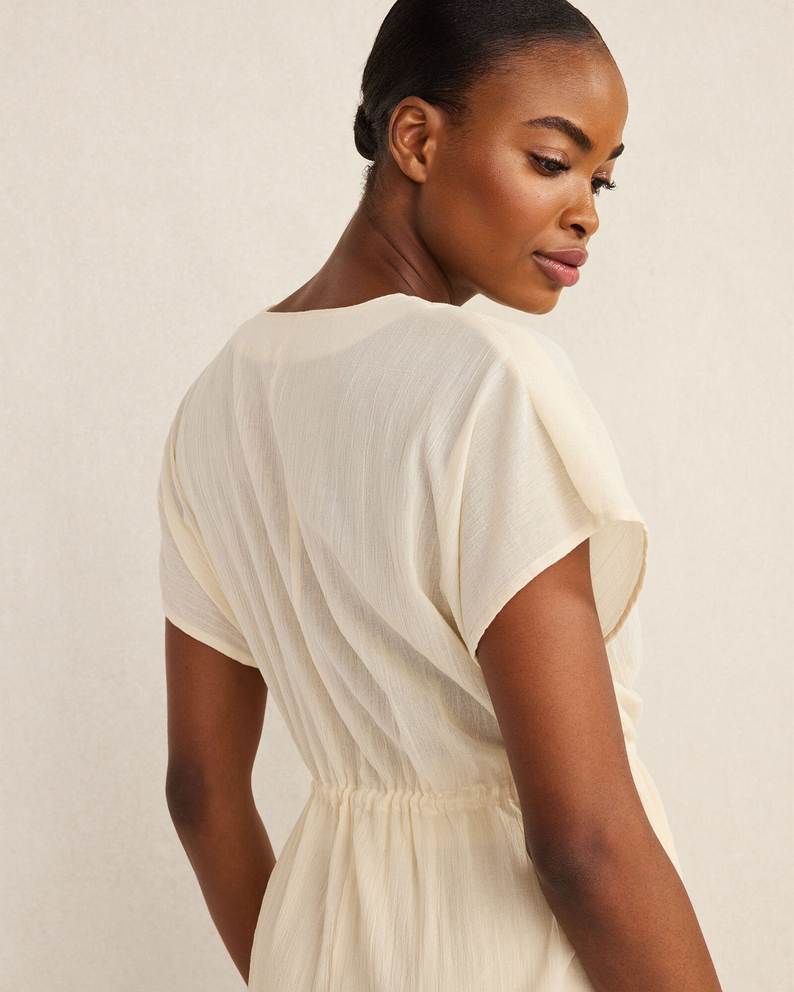 HAZE ORGANIC COTTON CRINKLE GAUZE FLUTTER SLEEVE TOP | Talbots on sale