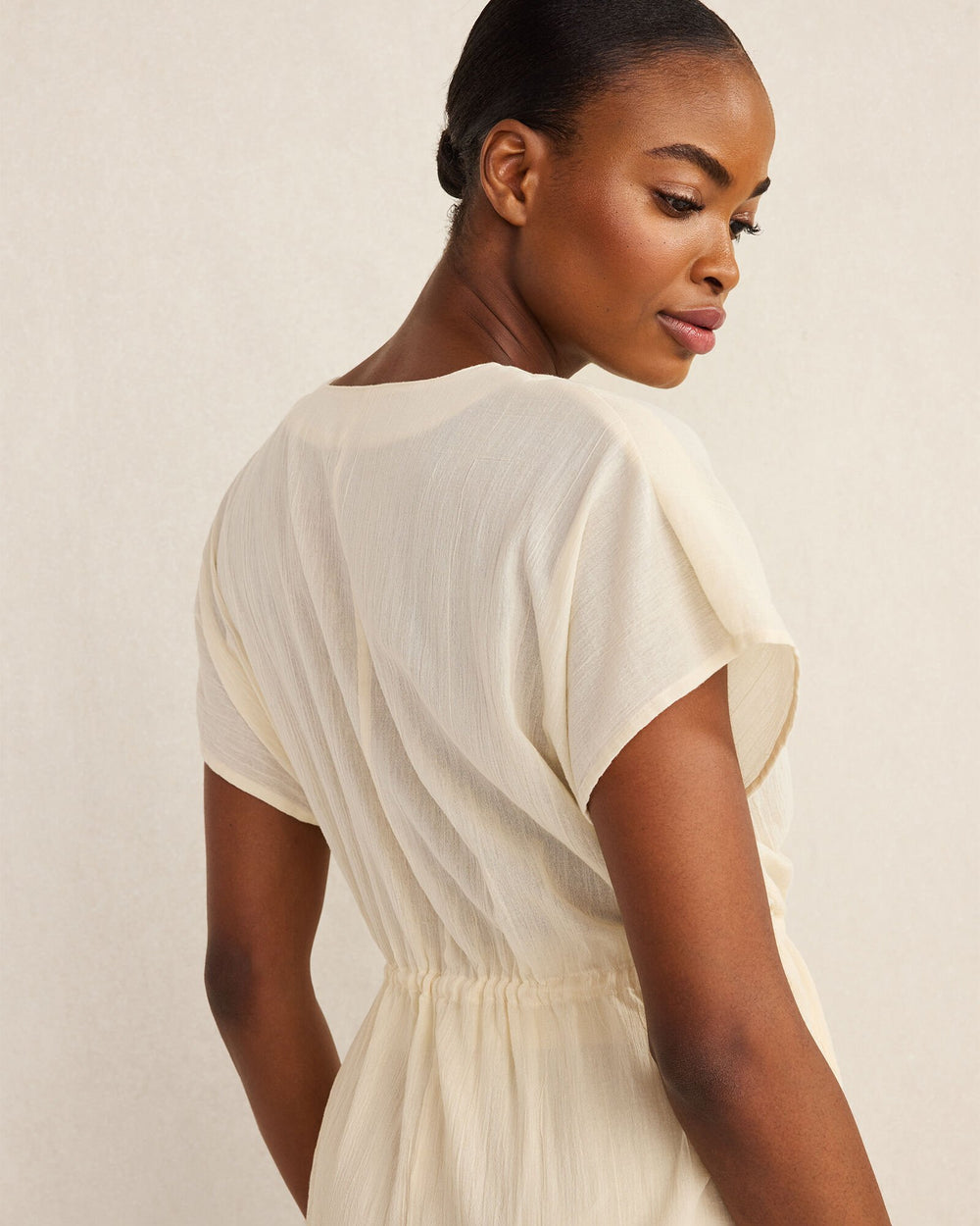 HAZE ORGANIC COTTON CRINKLE GAUZE FLUTTER SLEEVE TOP | Talbots on sale