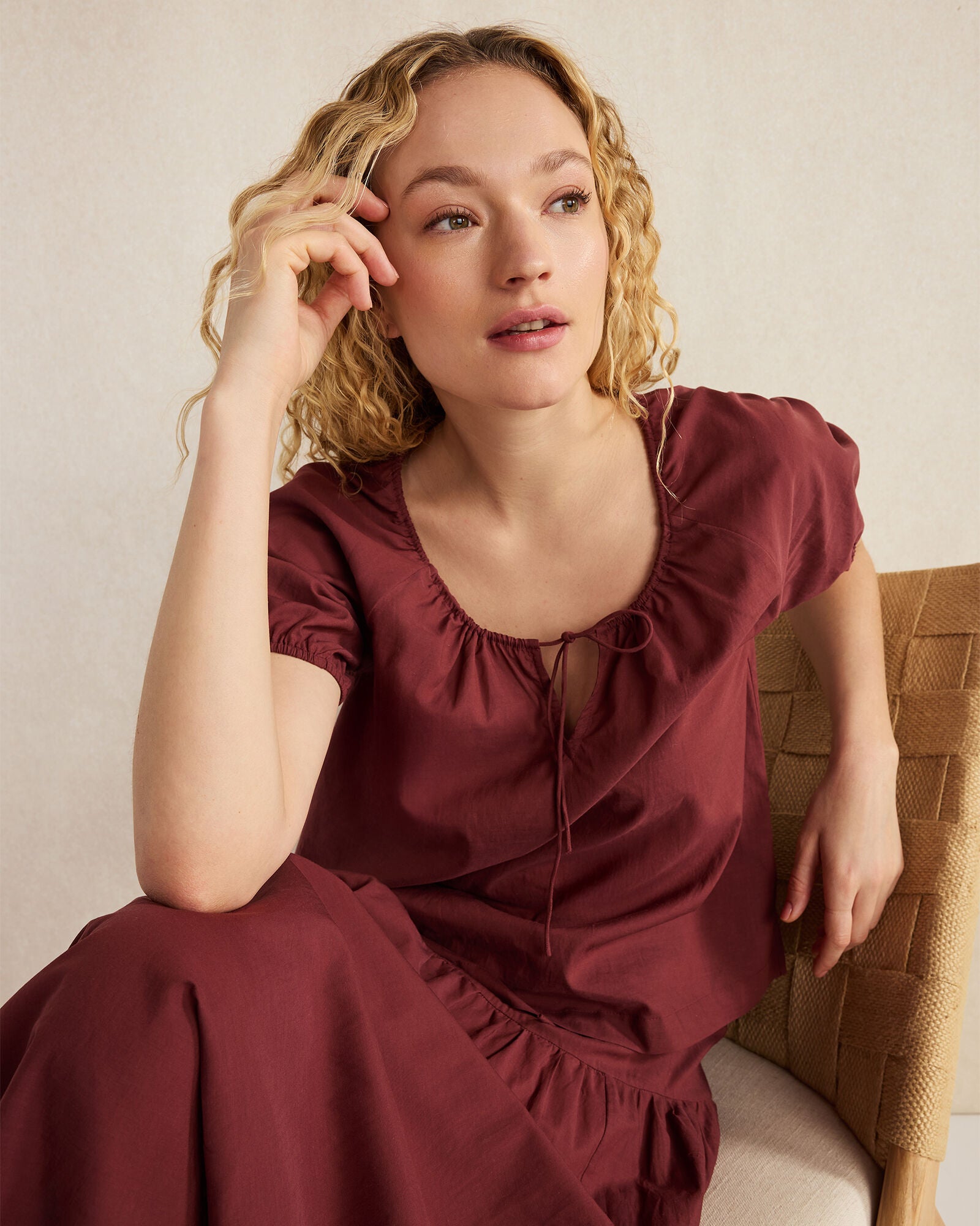 GARNET COTTON VOILE BLEND GATHERED SCOOP NECK TOP | Talbots for sale