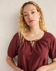 GARNET COTTON VOILE BLEND GATHERED SCOOP NECK TOP | Talbots for sale