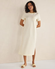 CORTADO/IVORY|WIND/WHITE|PEAR SORBET/WHITE ORGANIC COTTON INTERLOCK STRIPE T-SHIRT DRESS | Talbots on sale
