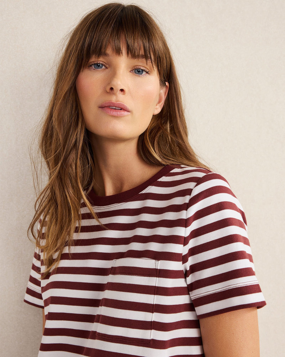 CORTADO/IVORY|WIND/WHITE|PEAR SORBET/WHITE ORGANIC COTTON INTERLOCK STRIPE T-SHIRT DRESS | Talbots on sale