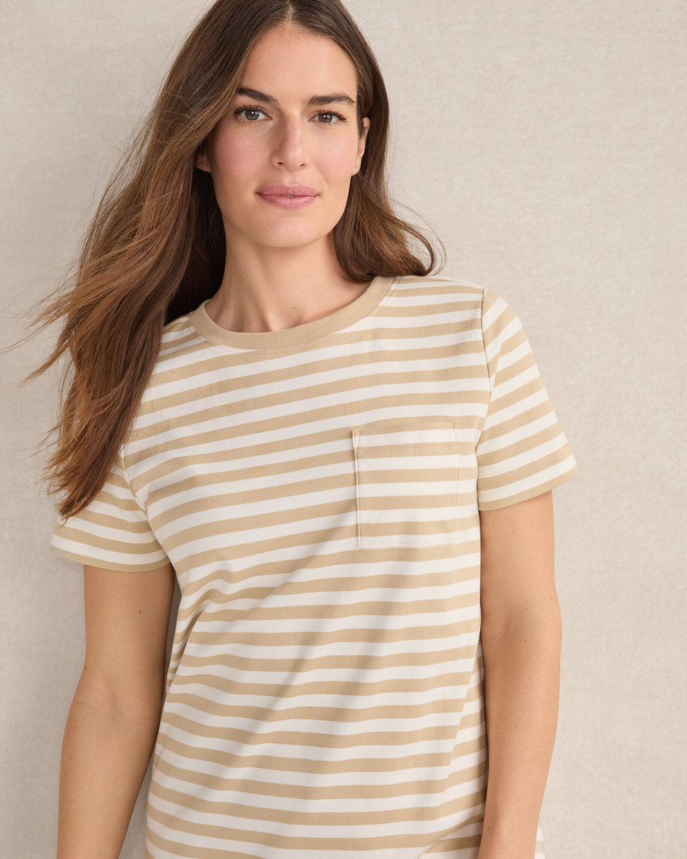CORTADO/IVORY|WIND/WHITE|PEAR SORBET/WHITE ORGANIC COTTON INTERLOCK STRIPE T-SHIRT DRESS | Talbots on sale