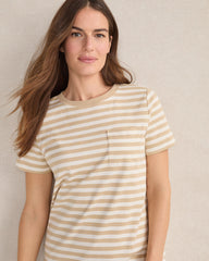CORTADO/IVORY|WIND/WHITE|PEAR SORBET/WHITE ORGANIC COTTON INTERLOCK STRIPE T-SHIRT DRESS | Talbots on sale