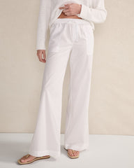 WHITE ORGANIC COTTON POPLIN WIDE LEG PANTS | Talbots discount