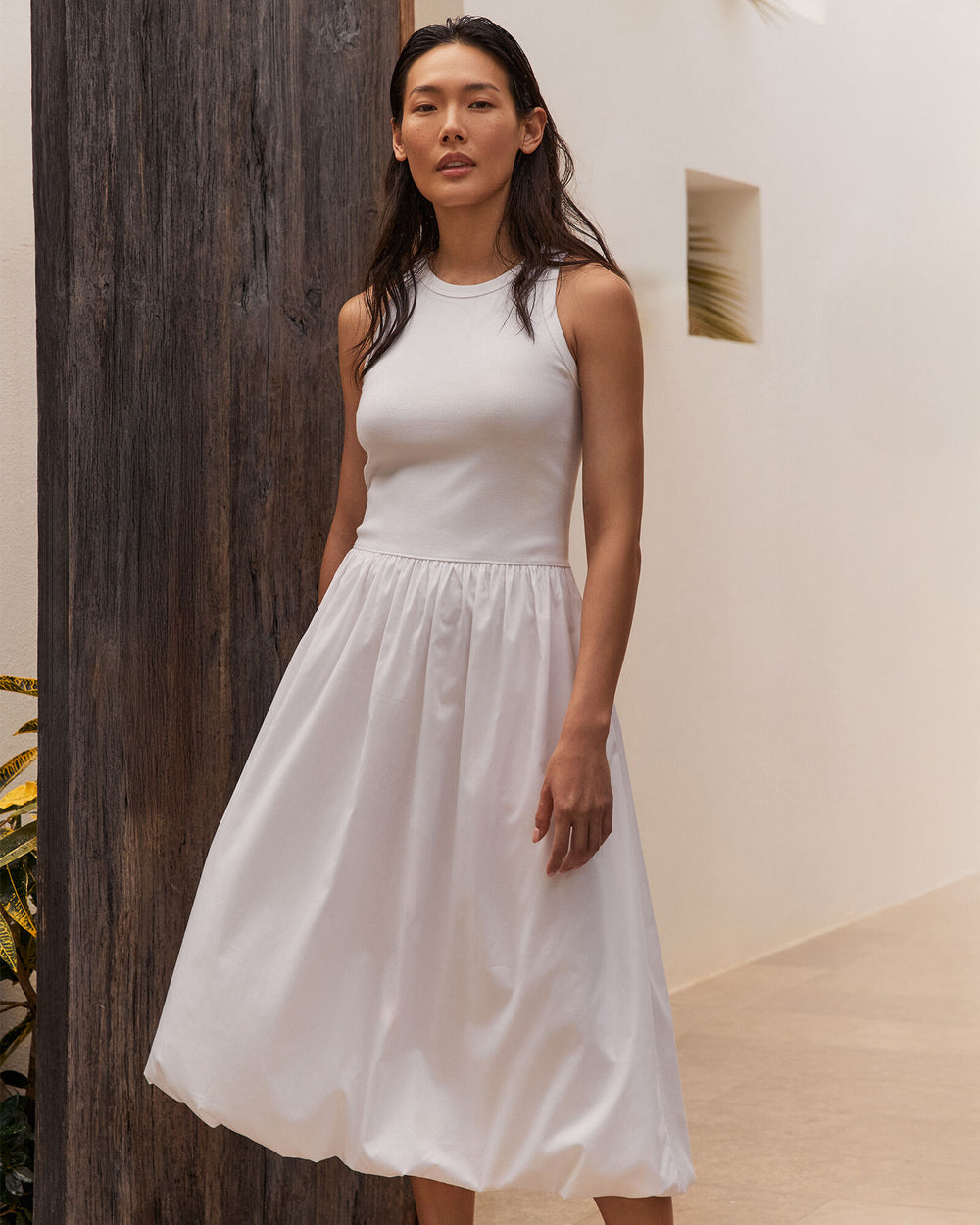 WHITE ORGANIC COTTON DROP WAIST BUBBLE DRESS | Talbots sale