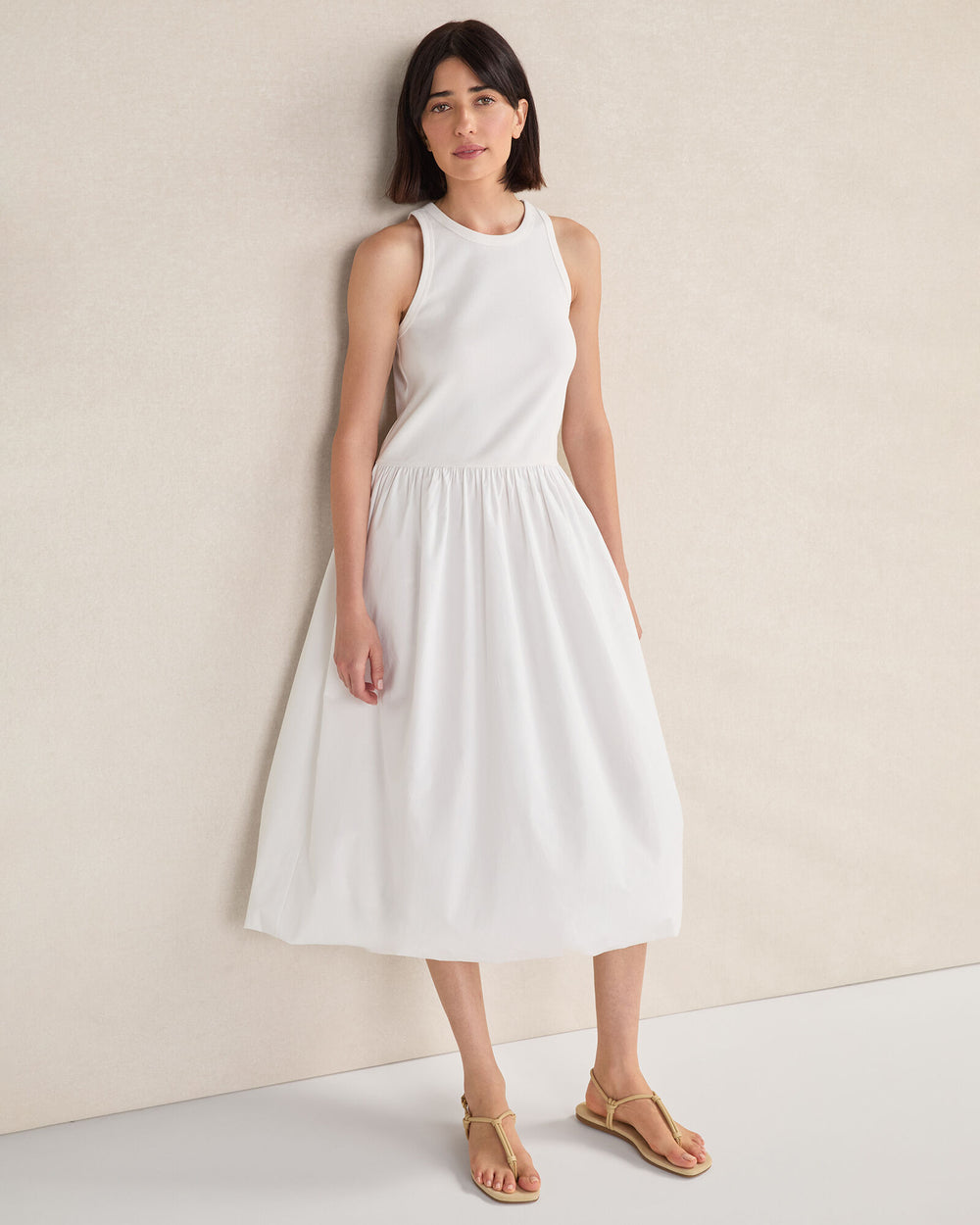 WHITE ORGANIC COTTON DROP WAIST BUBBLE DRESS | Talbots sale