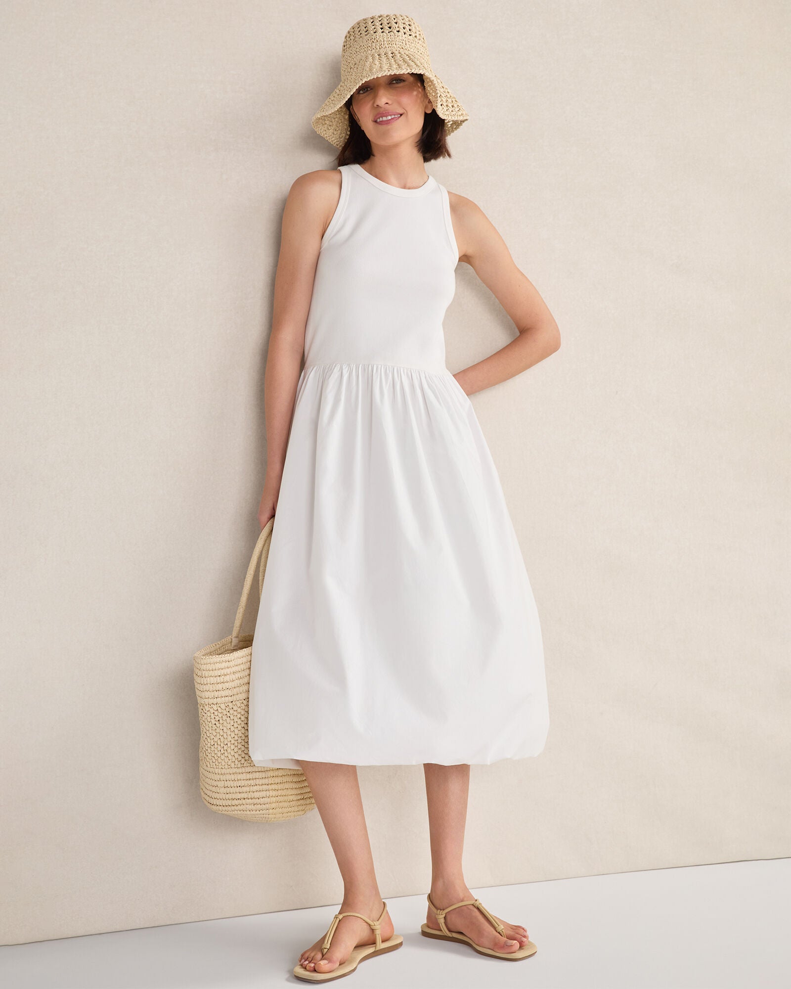 WHITE ORGANIC COTTON DROP WAIST BUBBLE DRESS | Talbots sale