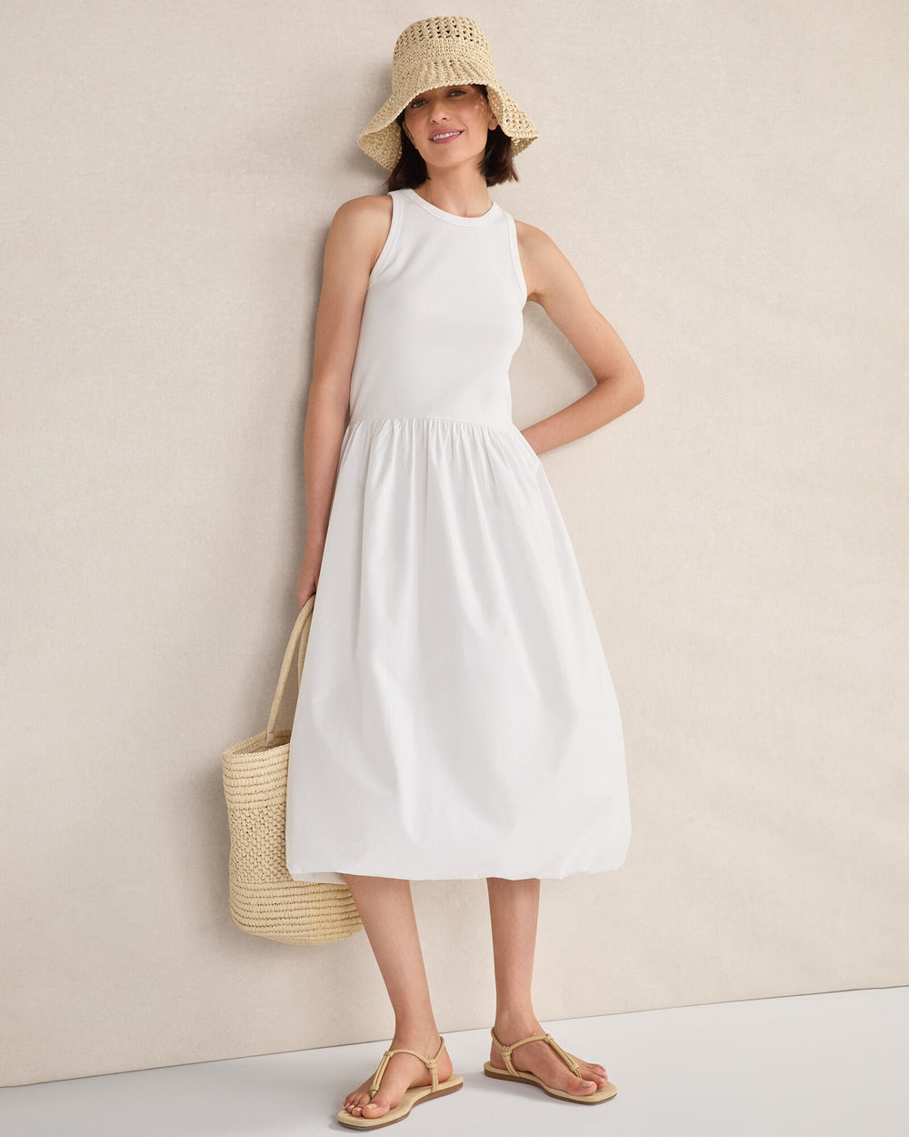 WHITE ORGANIC COTTON DROP WAIST BUBBLE DRESS | Talbots sale