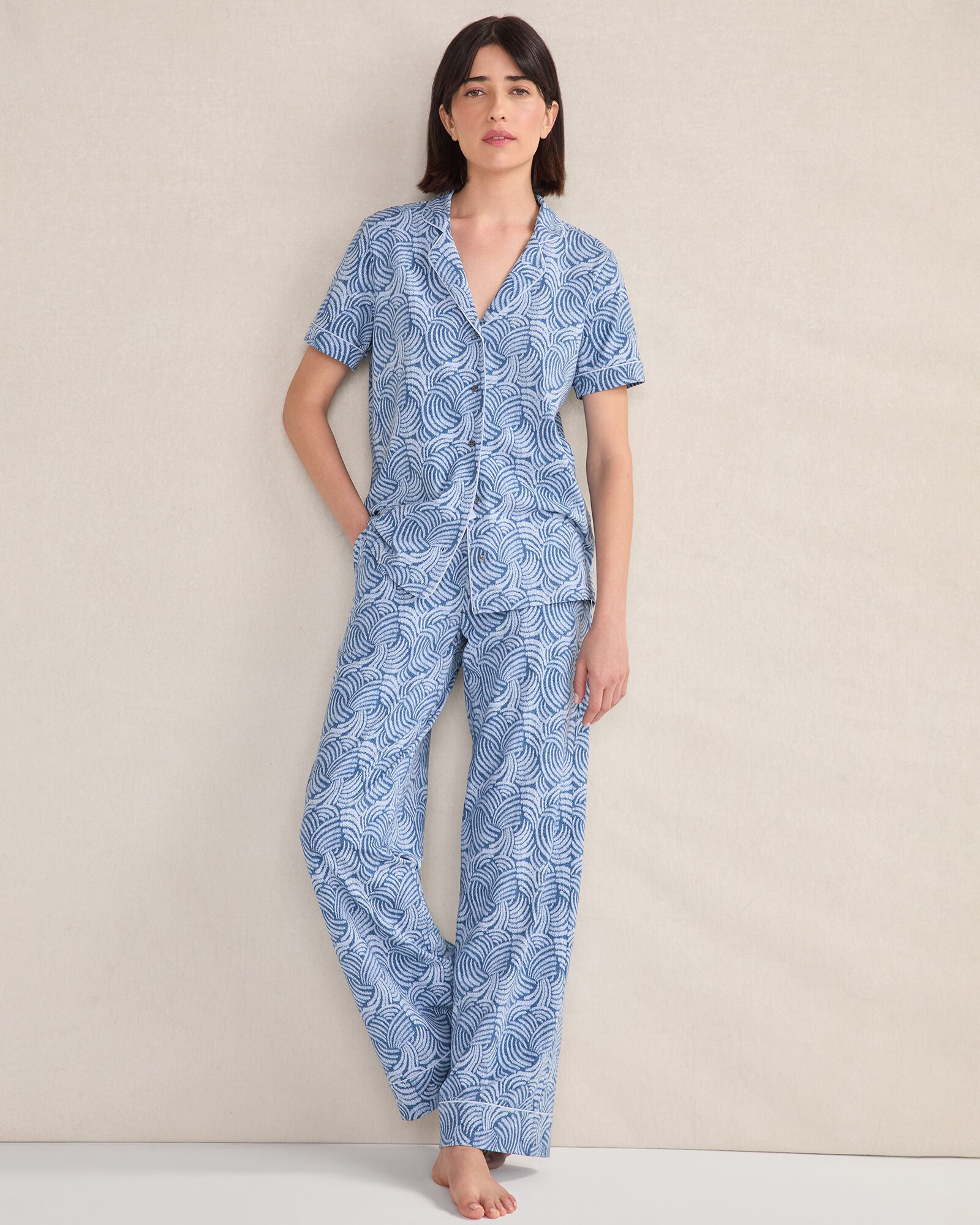 TWILIGHT MULTI ORGANIC COTTON JERSEY ABSTRACT WAVE SLEEP SET | Talbots discount