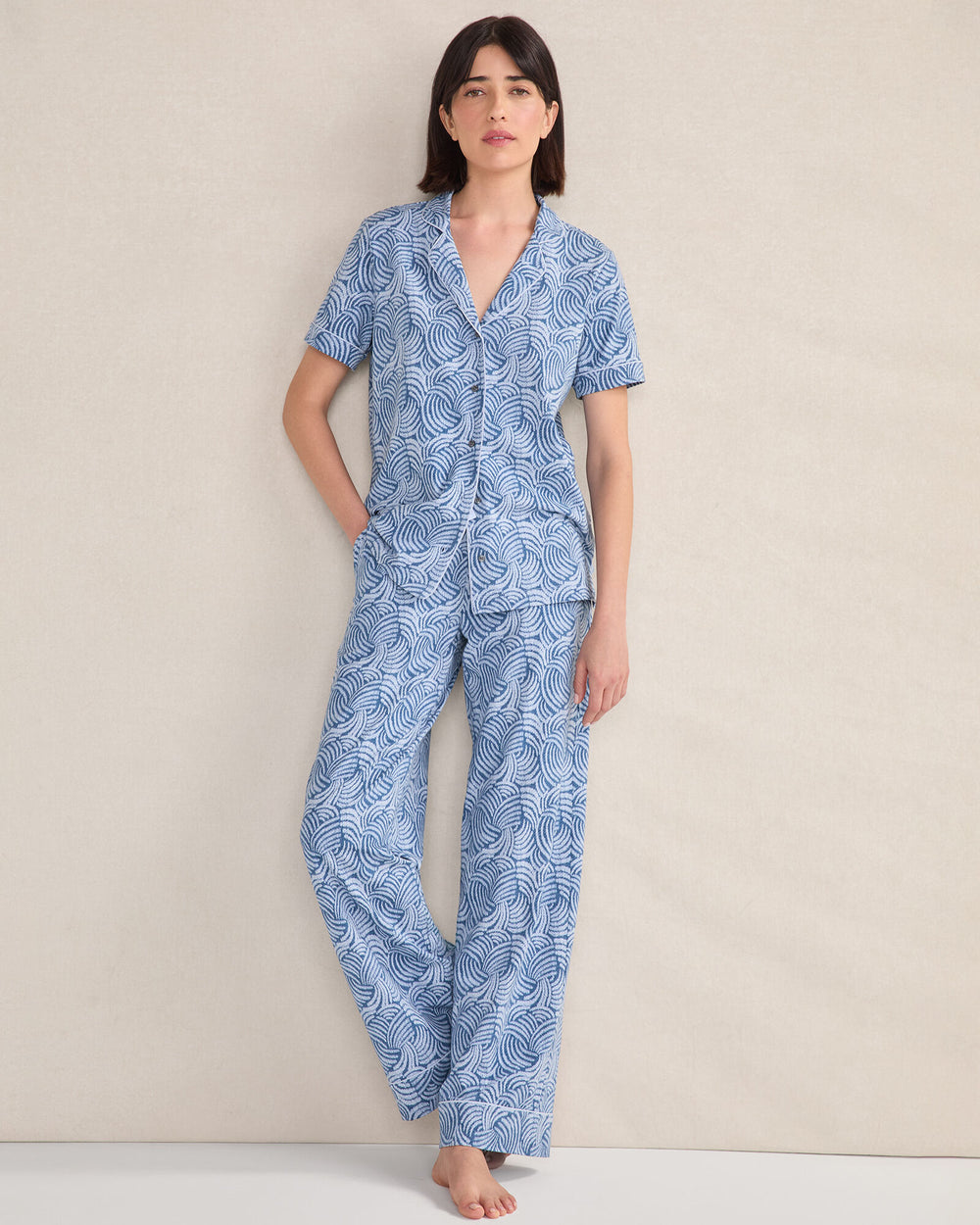 TWILIGHT MULTI ORGANIC COTTON JERSEY ABSTRACT WAVE SLEEP SET | Talbots discount