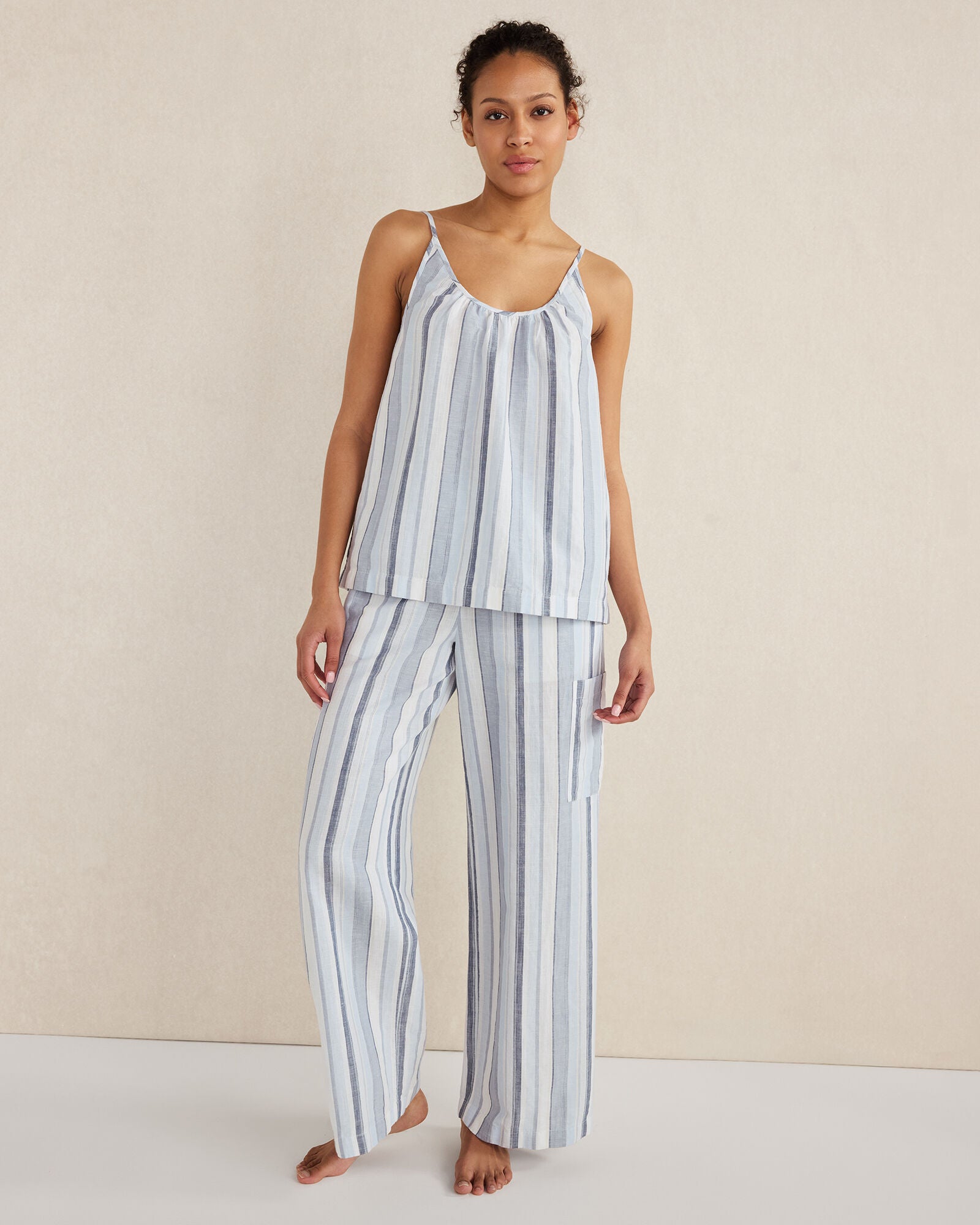 WIND MULTI ORGANIC COTTON LINEN COASTAL STRIPE CARGO SLEEP PANTS | Talbots on sale