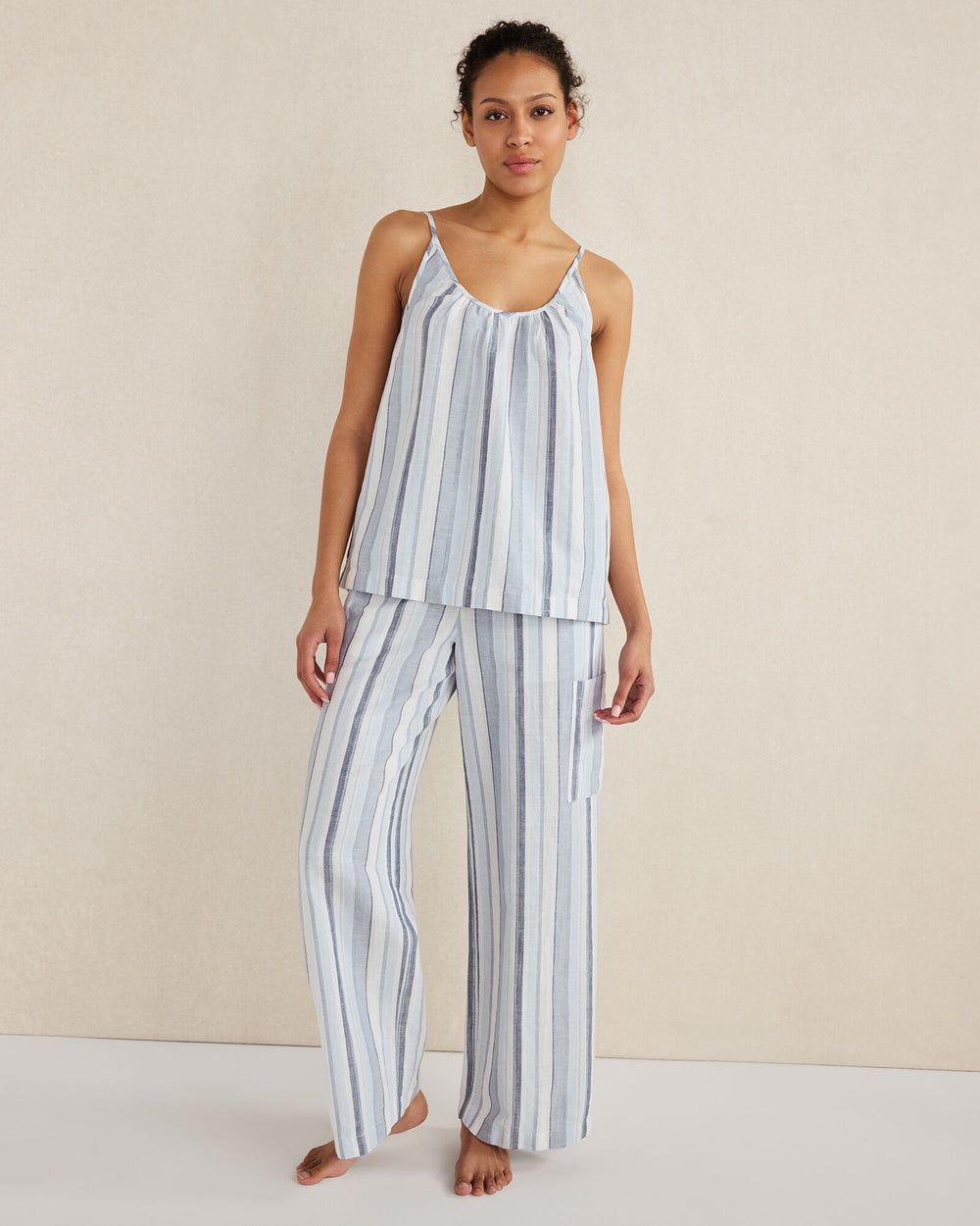 WIND MULTI ORGANIC COTTON LINEN COASTAL STRIPE CARGO SLEEP PANTS | Talbots on sale
