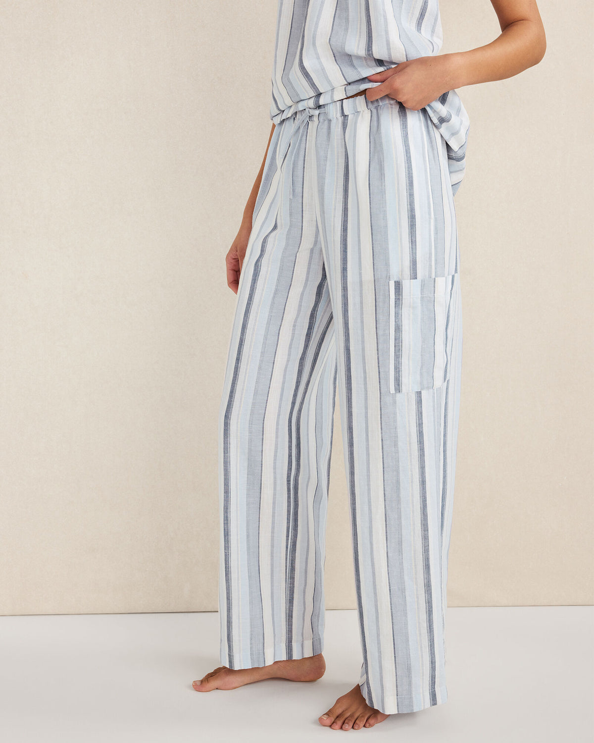 WIND MULTI ORGANIC COTTON LINEN COASTAL STRIPE CARGO SLEEP PANTS | Talbots on sale