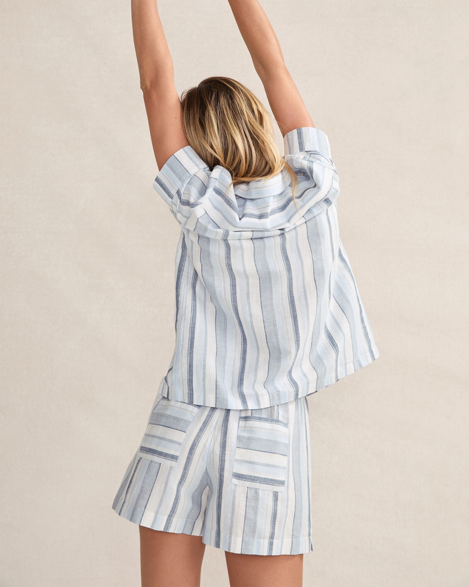 WIND MULTI ORGANIC COTTON LINEN COASTAL STRIPE SLEEP SET | Talbots US