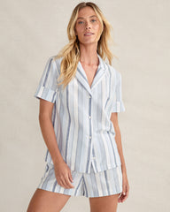 WIND MULTI ORGANIC COTTON LINEN COASTAL STRIPE SLEEP SET | Talbots US